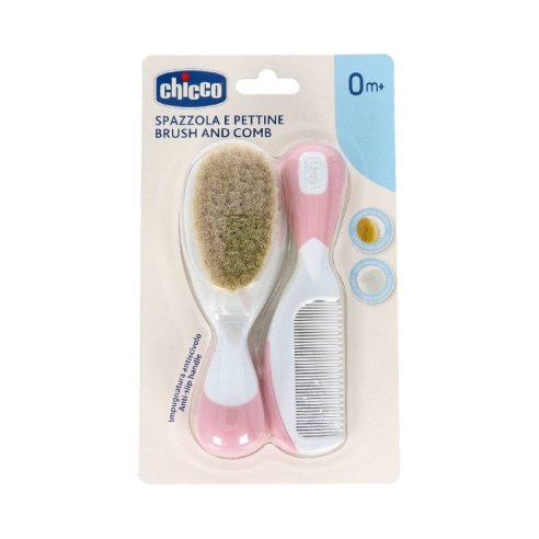 CHICCO CEPILLO Y PEINE INFANTIL PELO NATUR ROSA