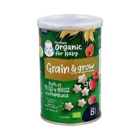 GERBER SNACK ORGANIC TRIGO ARROZ CON FRAMBUESA 1